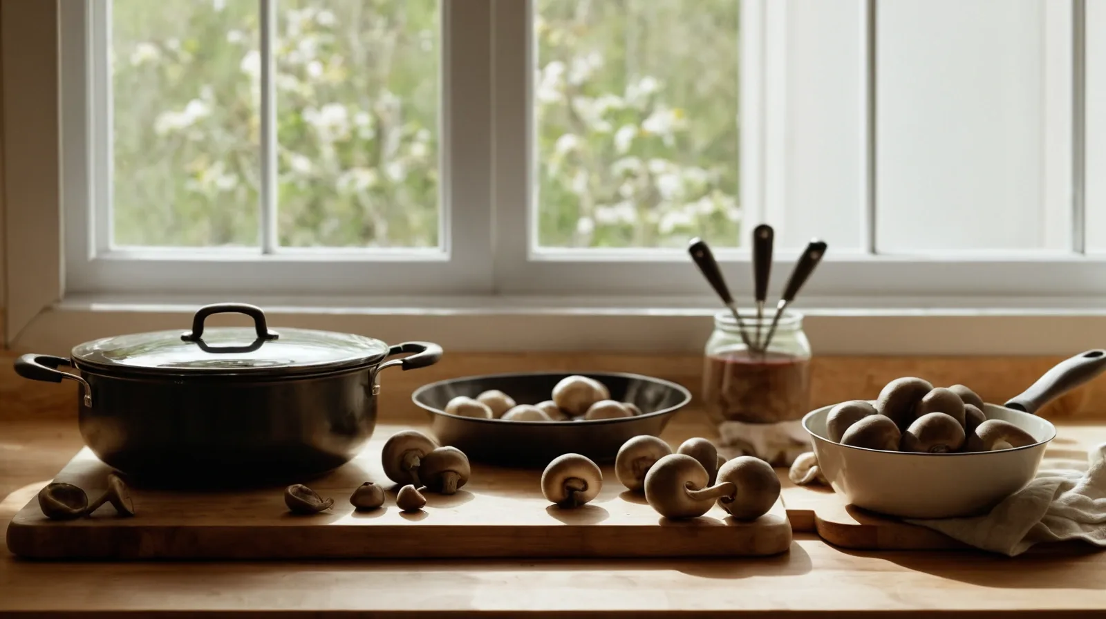 A colorful assortment of fresh mushrooms on a wooden cutting board