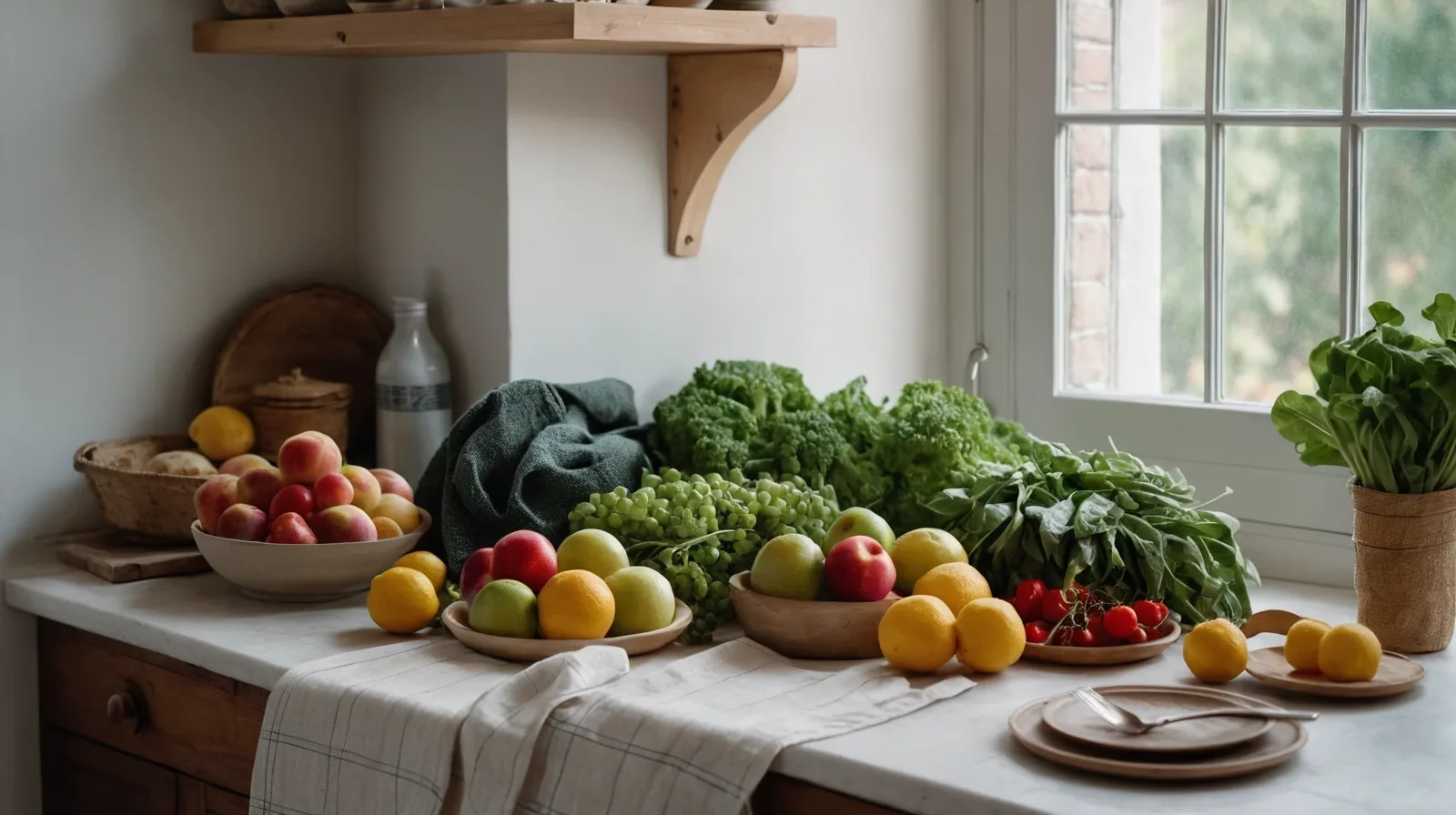 A bowl of creamy white sauce with assorted vegetables on a wooden table