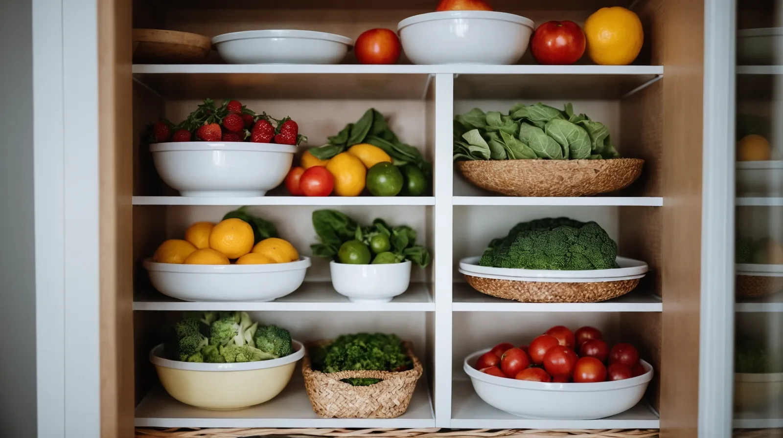 A variety of covered dishes neatly stacked in a freezer