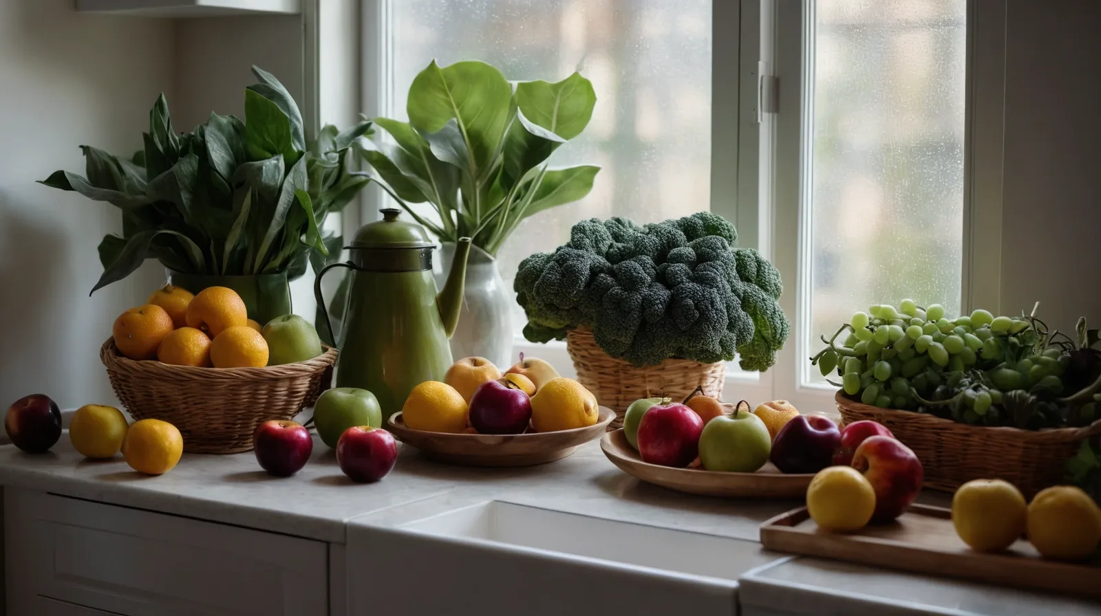 A vibrant array of fruits and vegetables with varied hues.