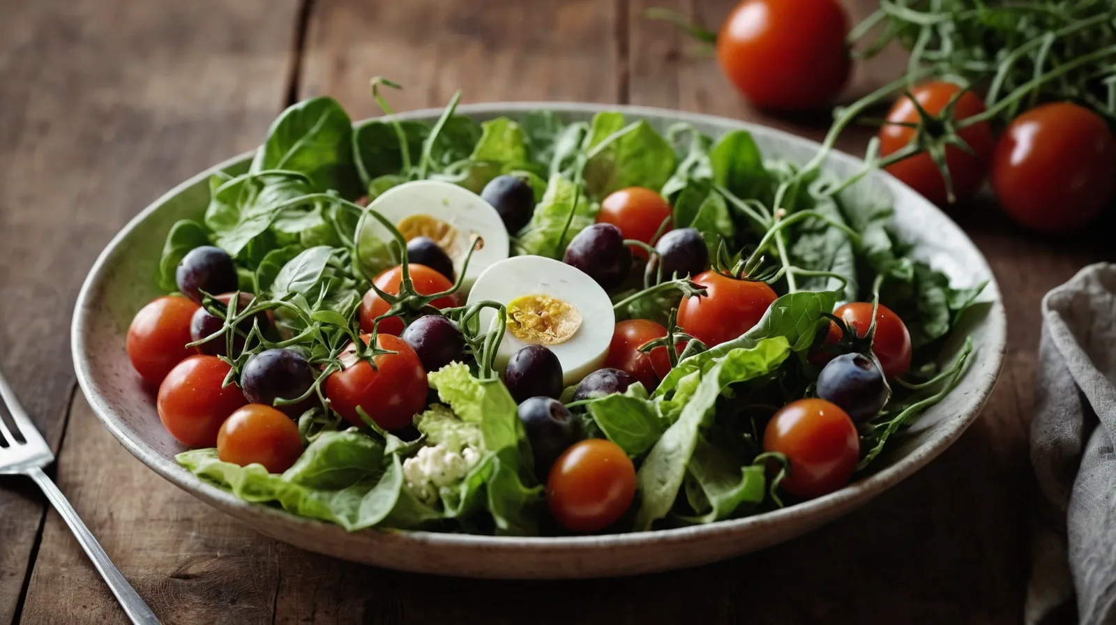 Colorful mixed greens with cherry tomatoes, shredded carrots, and crumbled feta cheese.