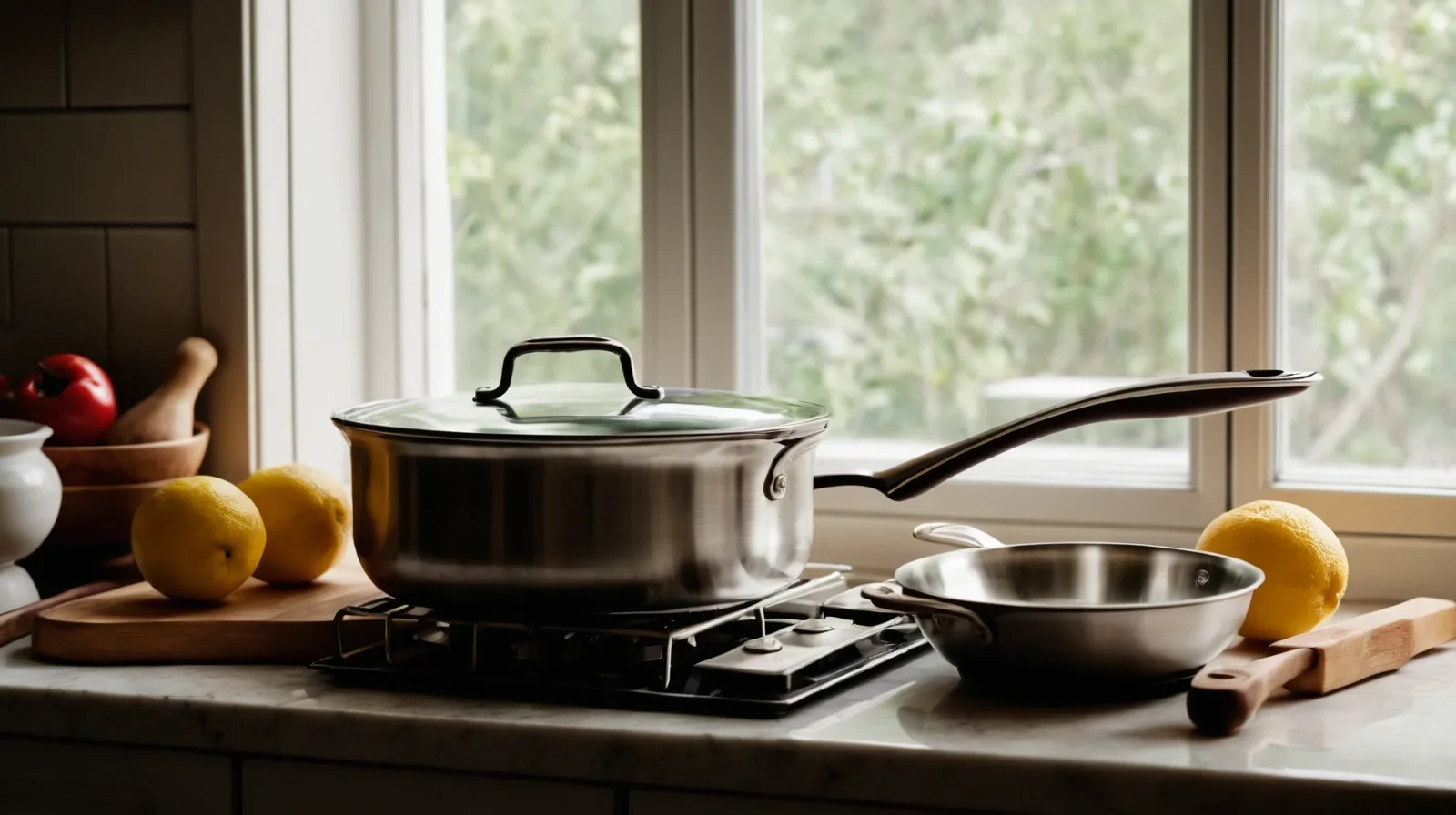 A rustic wooden spoon rests in a pan with a smooth, glossy sauce on a stovetop