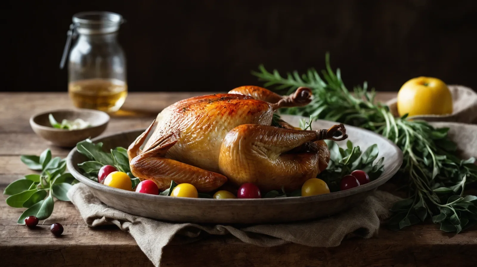 Platter of brined and roasted turkey with vegetables