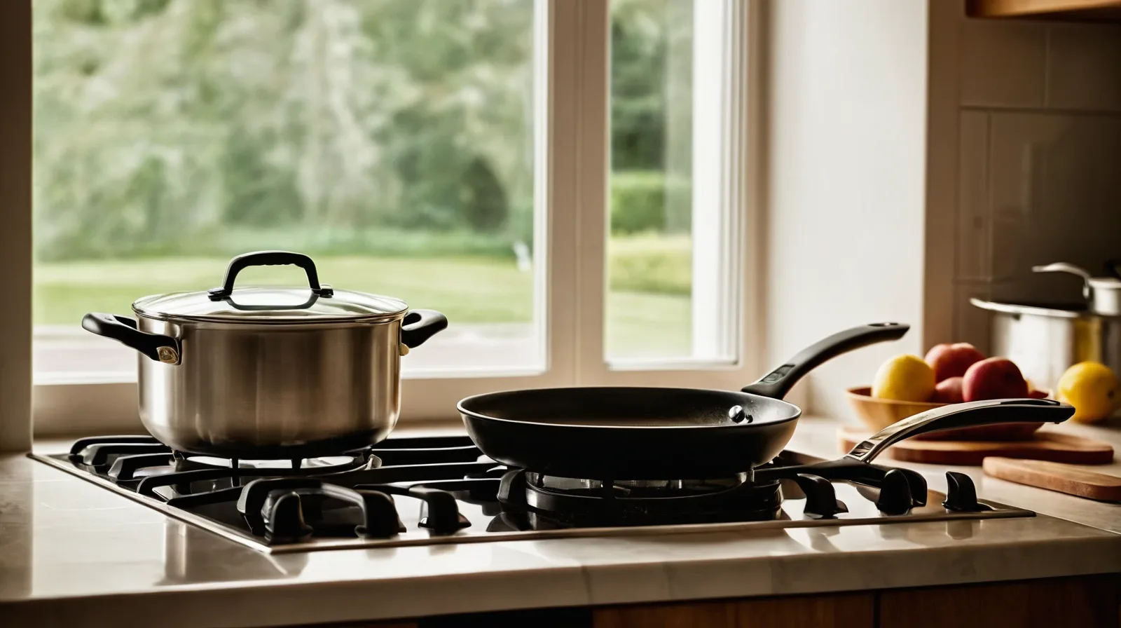 A stainless steel skillet with a glossy, golden pan sauce