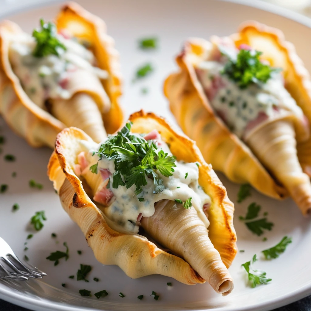 Golden pasta shells filled with chicken and ham, blanketed in melted bubbly cheese and baked to perfection.