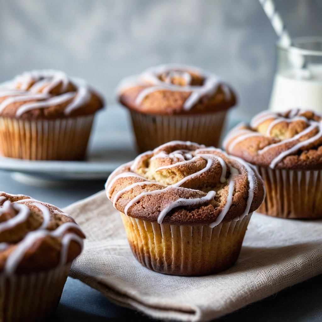 Golden brown muffins with a swirl of cinnamon peeking through, dusted with a light coating of sugar.