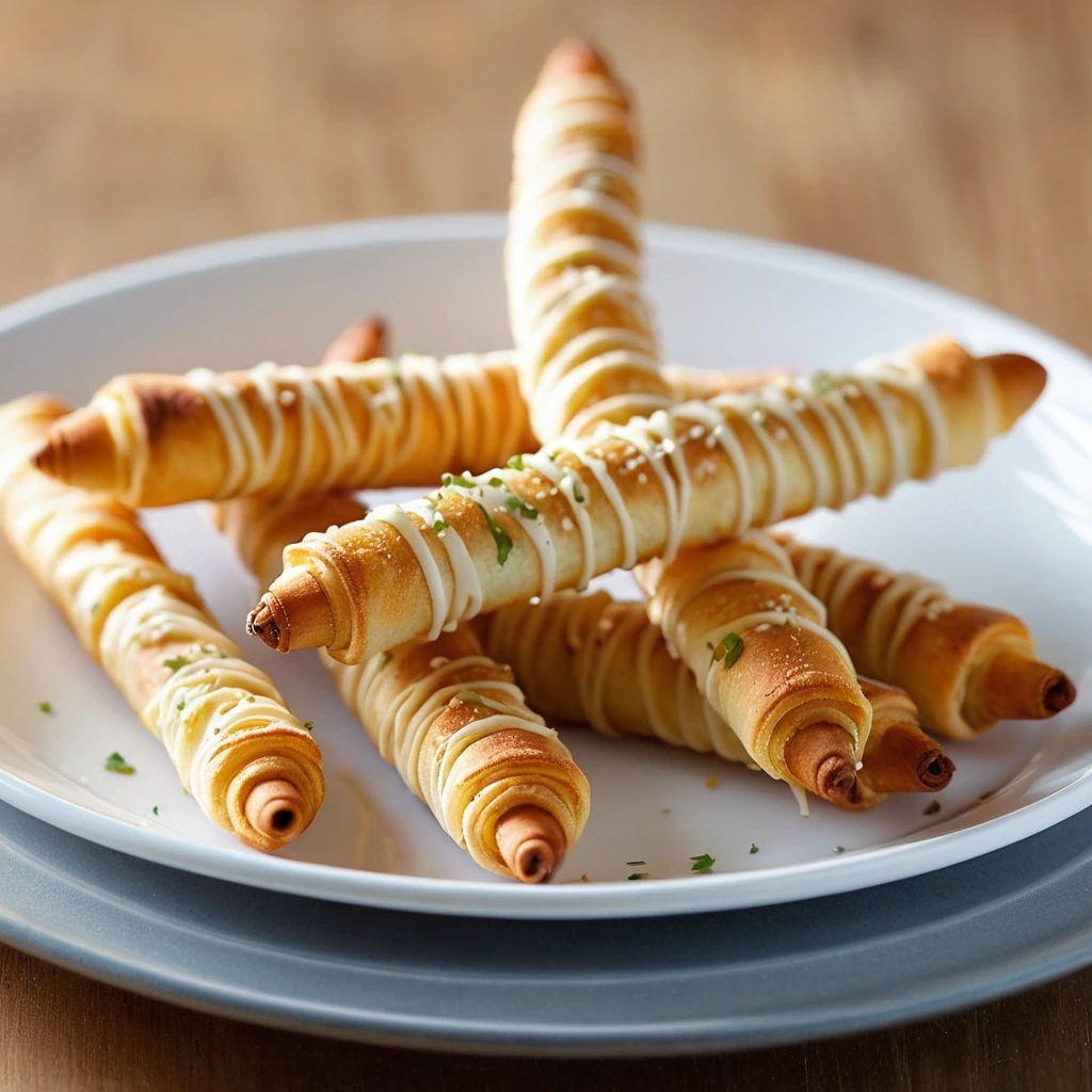 Golden brown twisted breadsticks sprinkled with everything seasoning and melted cheese on a white plate.