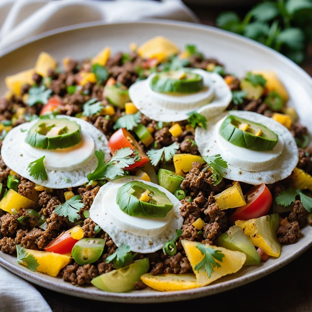 Sizzling skillet of golden hash with specks of green and red peppers, crowned with melted cheddar.