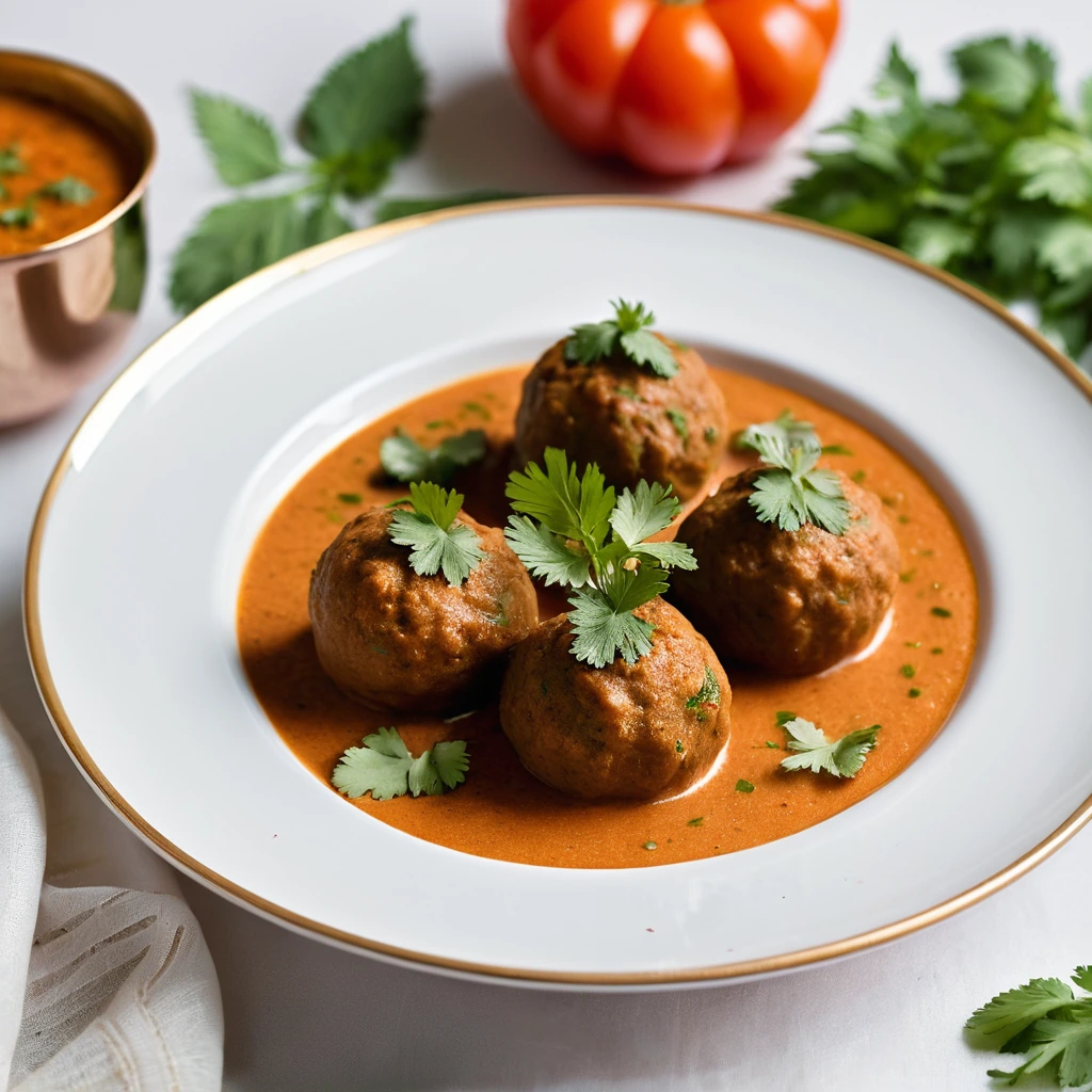 Golden dumplings in a rich, red tomato-cream sauce, garnished with fresh cilantro on a white plate.