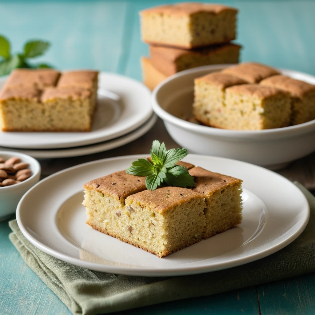 Golden cornbread squares served alongside a bowl of creamy pinto beans sprinkled with fresh cilantro.