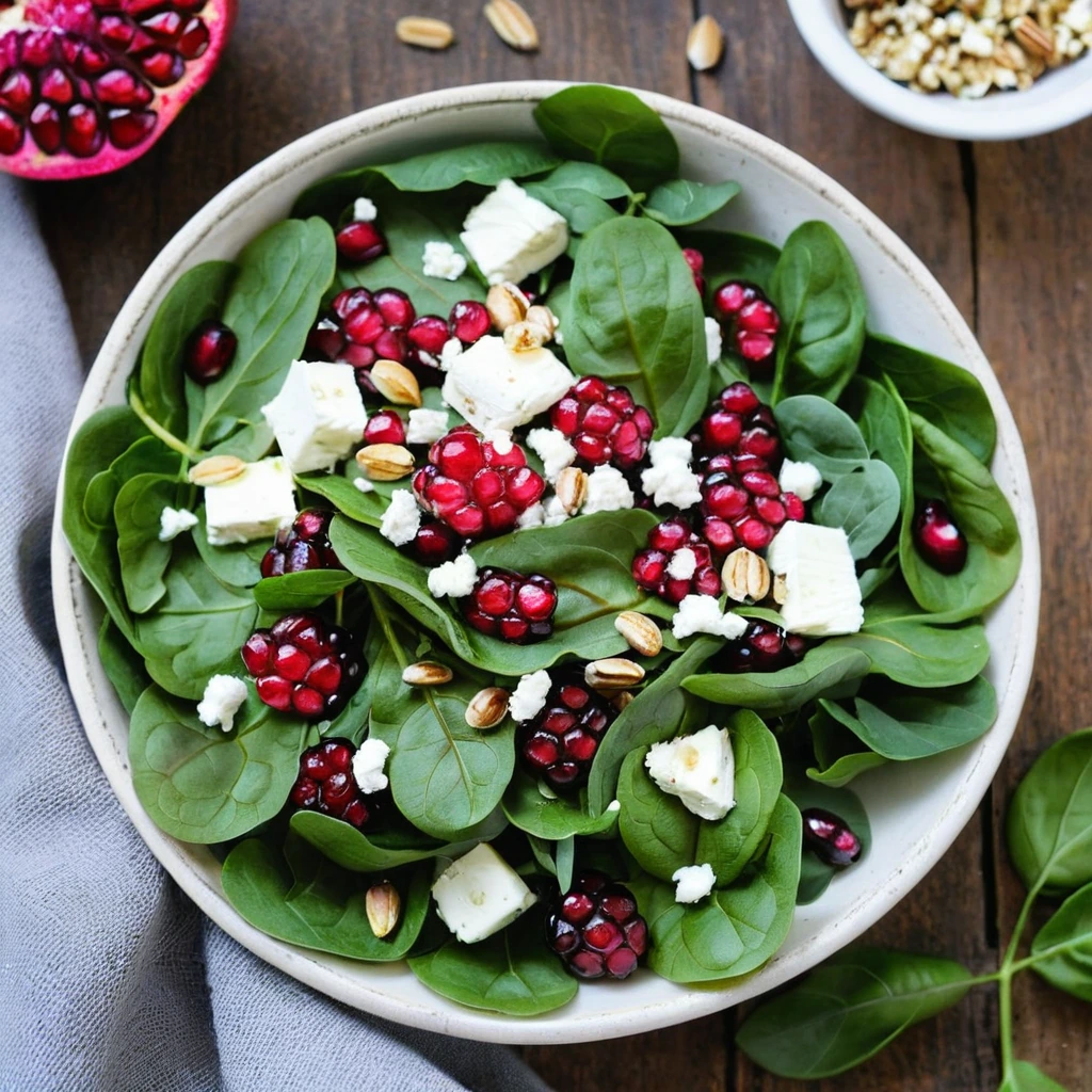 Pomegranate Feta Spinach Salad
