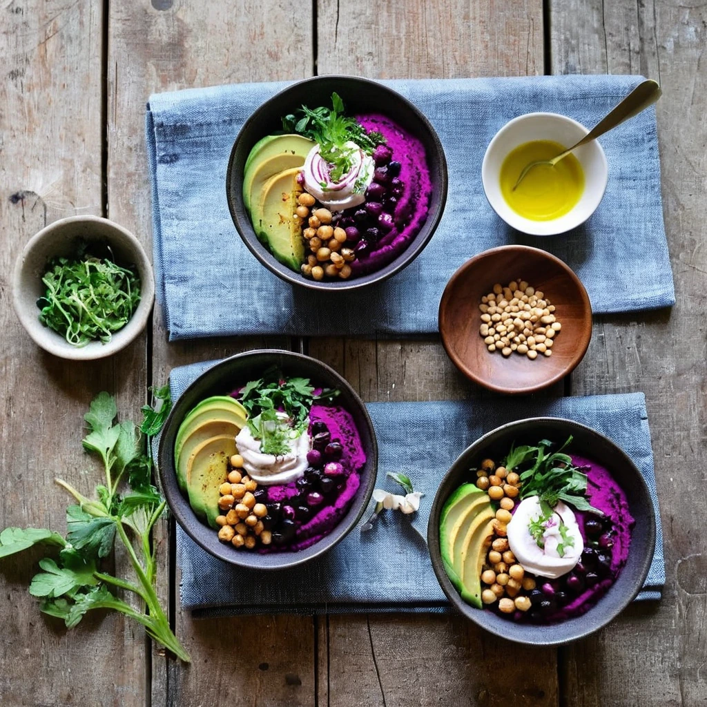 Roasted Beet Hummus Bowls