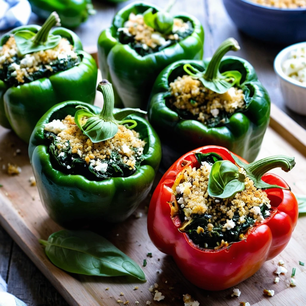 Roasted Spinach & Feta Stuffed Peppers