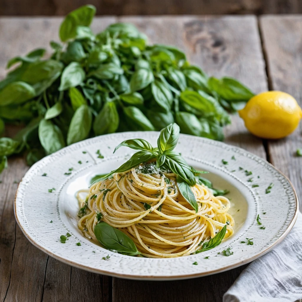 Spaghetti with Lemon Basil Sauce