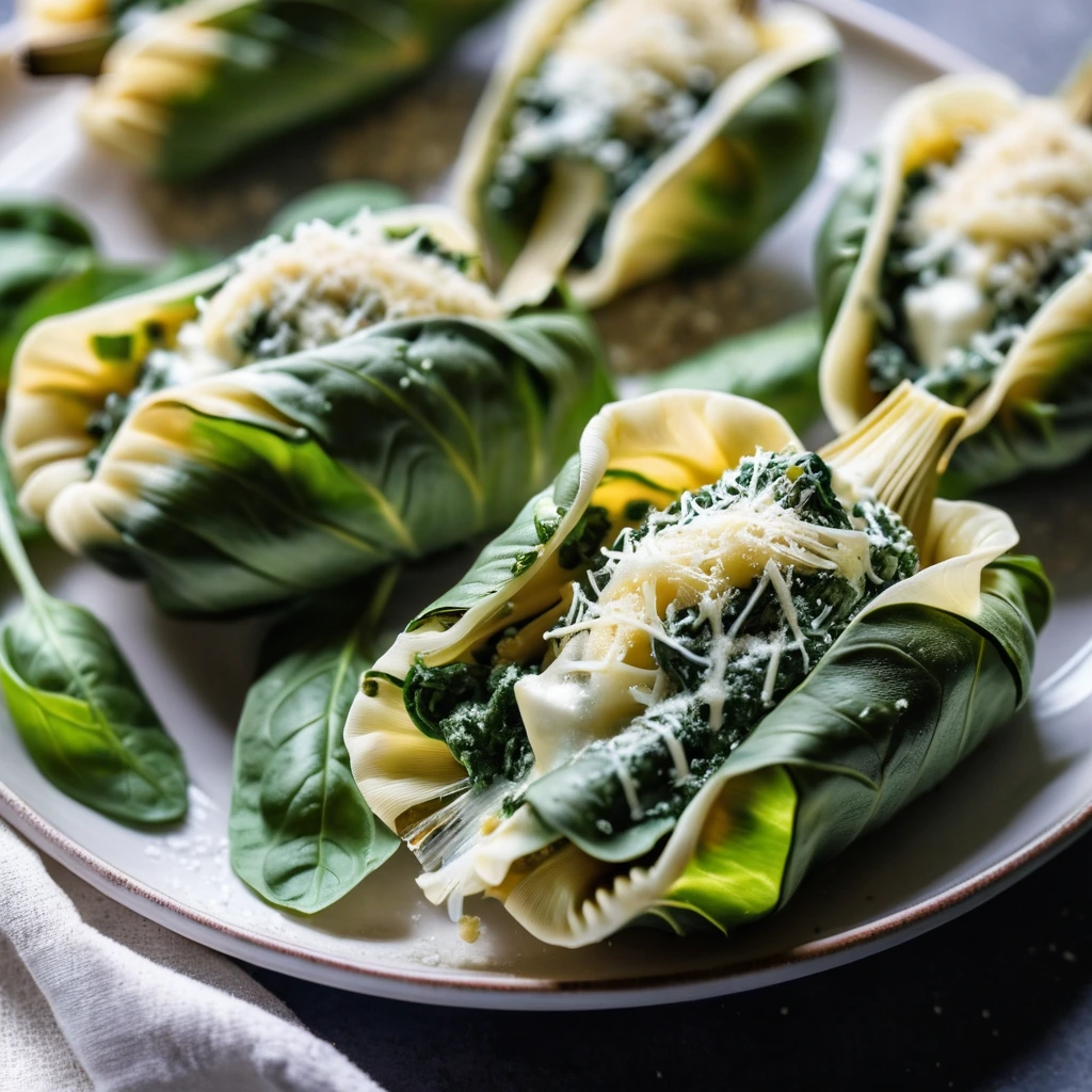 Golden baked pasta shells overflowing with spinach and artichoke filling, topped with melted mozzarella and Parmesan.