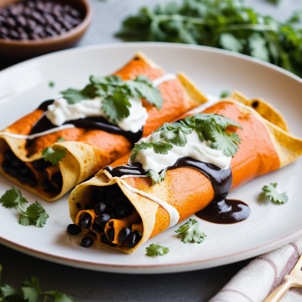 Golden brown enchiladas with a glossy red sauce, topped with melted cheese and fresh cilantro.