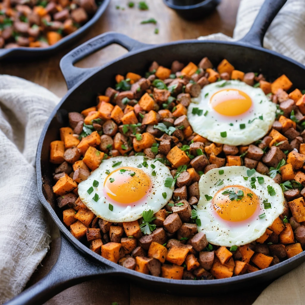 Sweet Potato, Sausage, and Egg Breakfast Hash