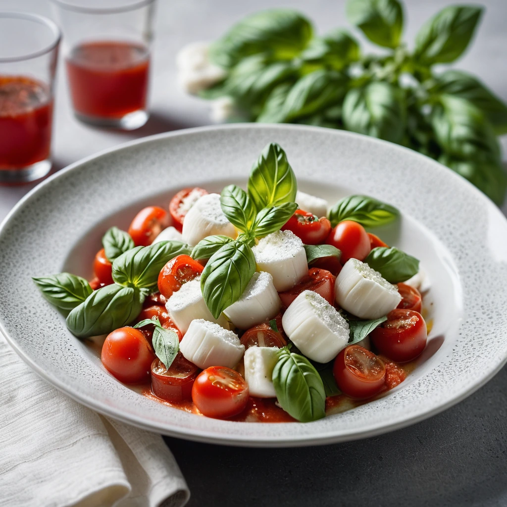 Bowl of gnocchi in a red sauce with fresh basil leaves and melted mozzarella on top