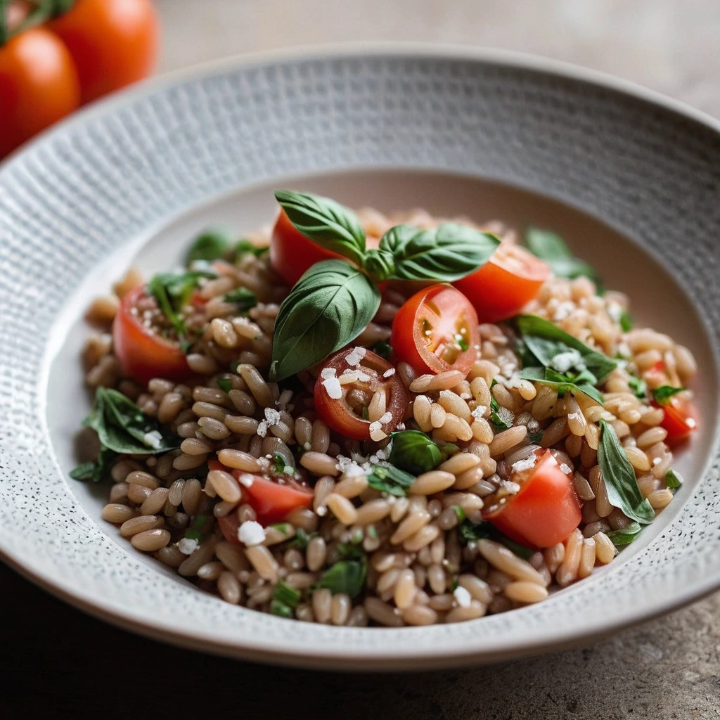Tomato Basil Parmesan Farro Risotto