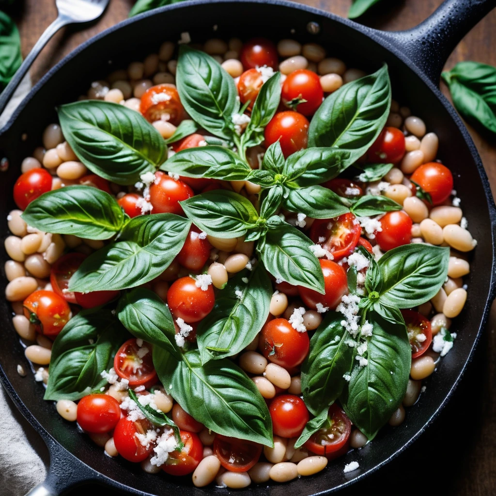 Tomato Basil White Bean Skillet with Parmesan